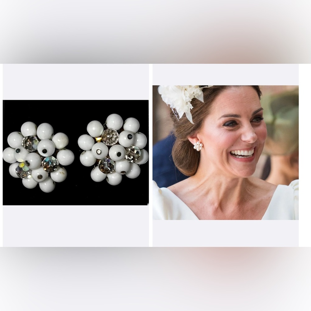Vintage Laguna faux pearl and clear beads clip on earrings.